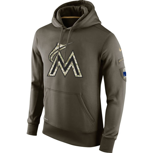 MLB Men Miami Marlins Nike Olive Salute To Service KO Performance Hoodie Green->boston bruins->NHL Jersey